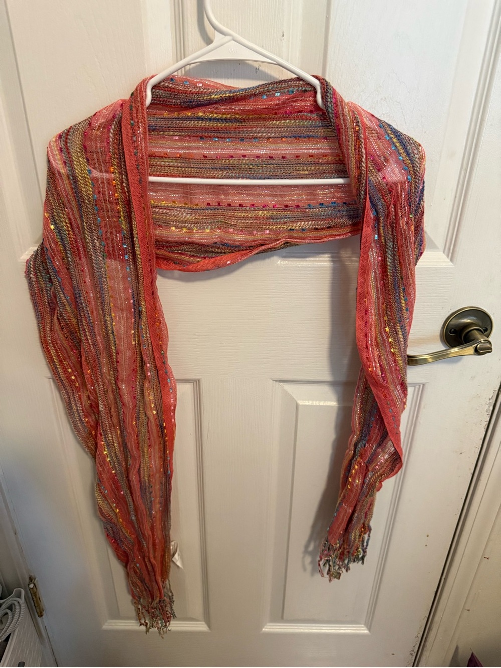 Lightweight Multicolor Striped Scarf - Coral Accent
